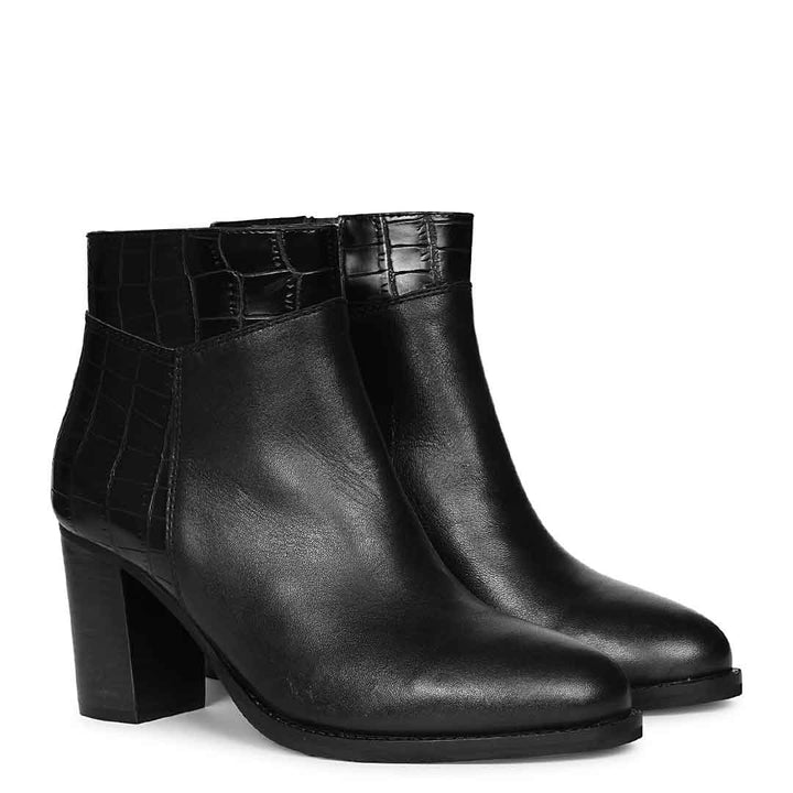Saint Kendra Black Croc-Embossed Leather Ankle Boots