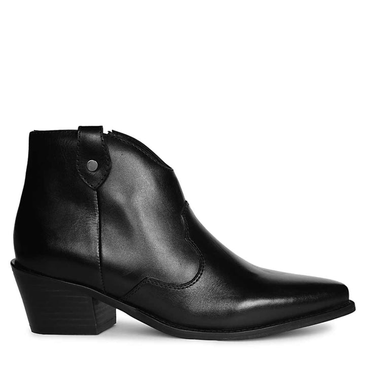 Saint Davina Black Leather Western Ankle Boots