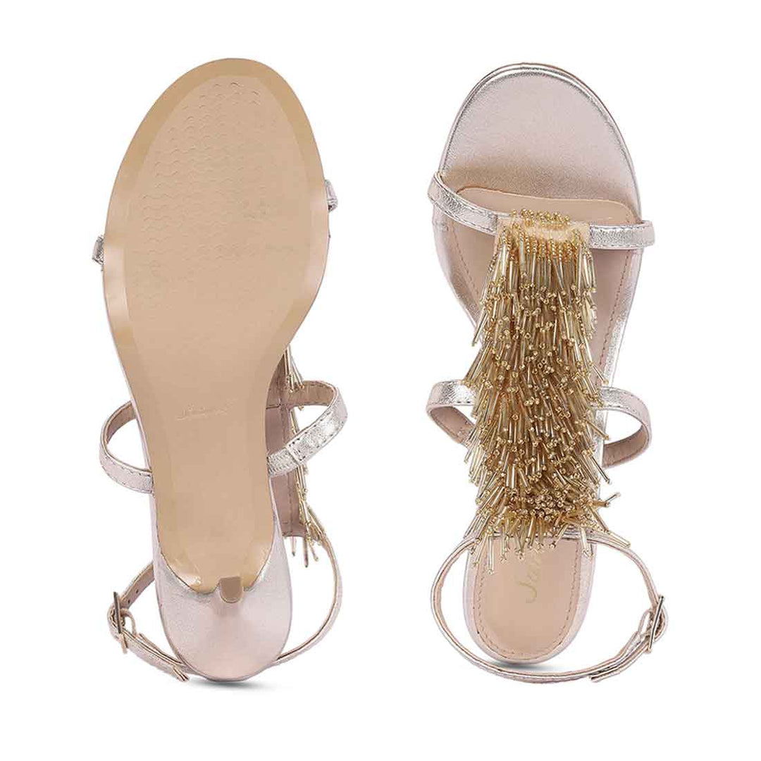 Saint Faye Gold Leather Fringe Stilettos