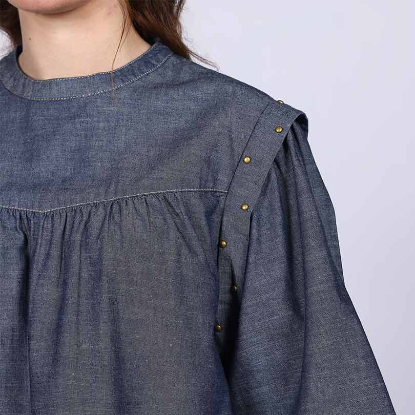 Saint Hazel Grey Cotton Chambray Top