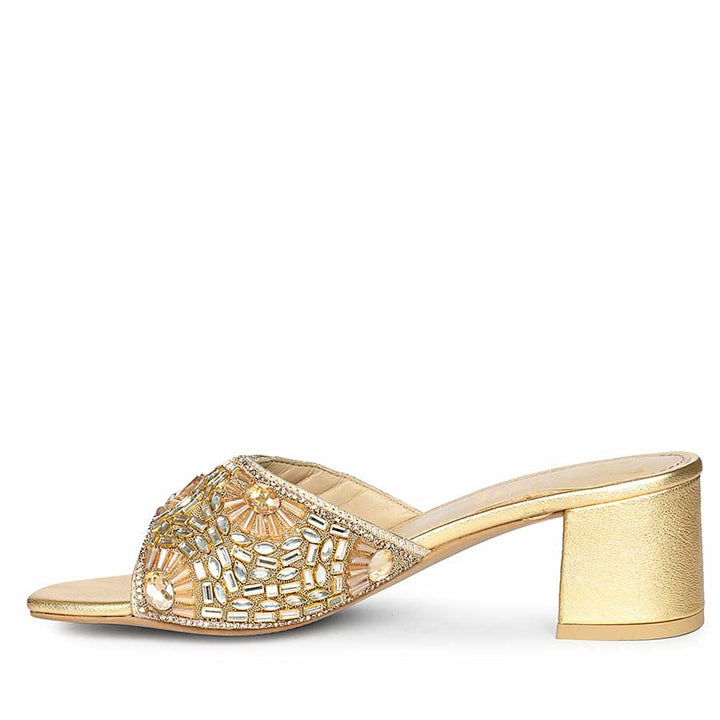 Saint Torin Embroidered Metallic Gold Leather Heels