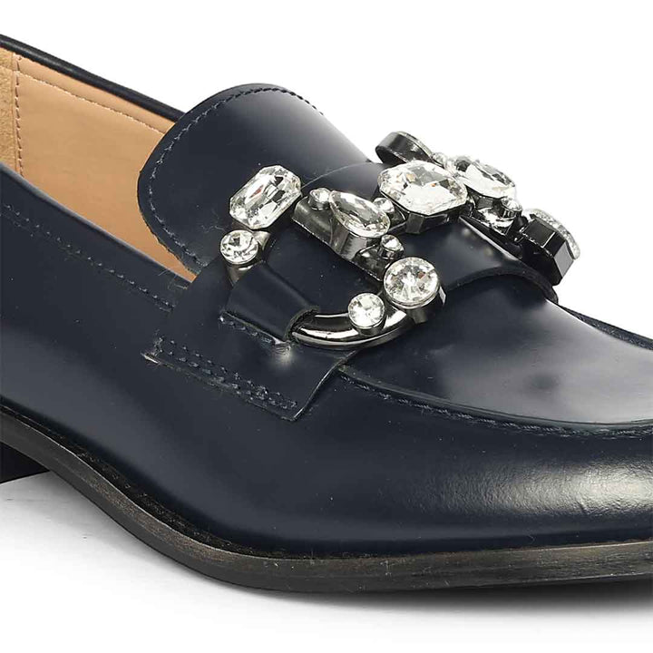Saint Livia Crystal Horsebit Navy Abrasivato Leather Moccasins