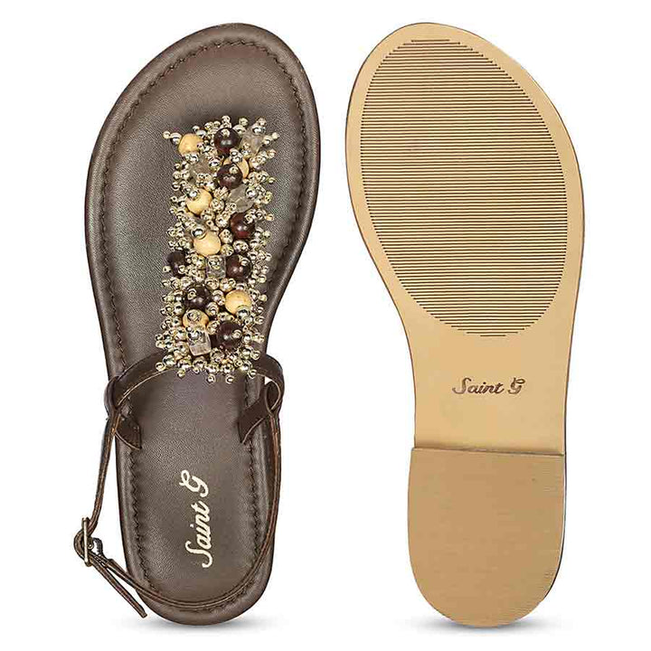 Saint Kierel Jeweled Brown Leather Sandals