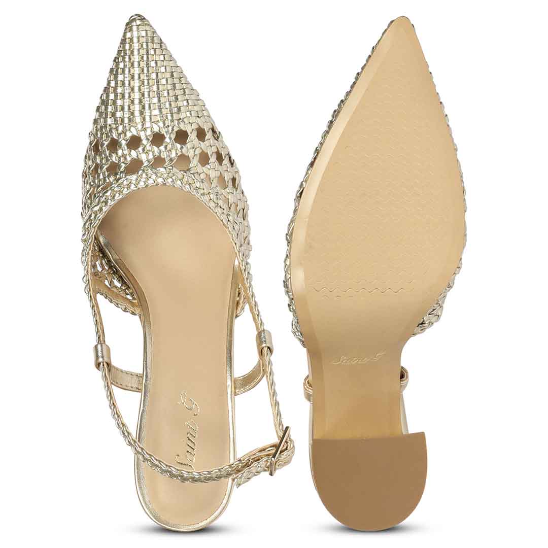 A pair of pointed-toe slingback flats
