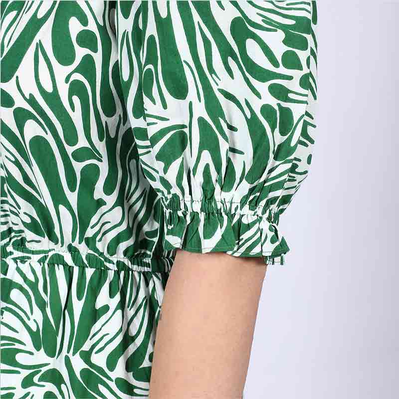 Saint Riley Green Metallic Cotton Poplin Short Dress