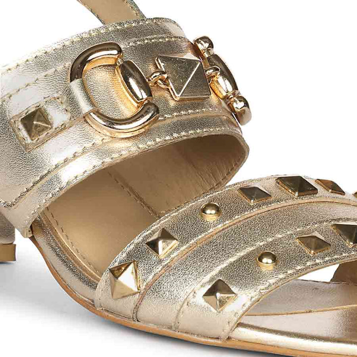 Saint Mabel Embellished Metallic Gold Leather Heels