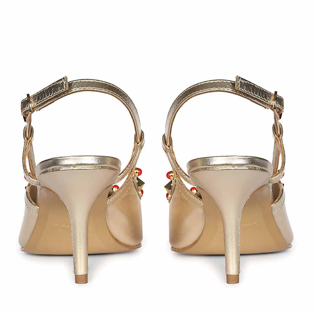 Saint Petra Studded Metallic Gold Leather Pumps