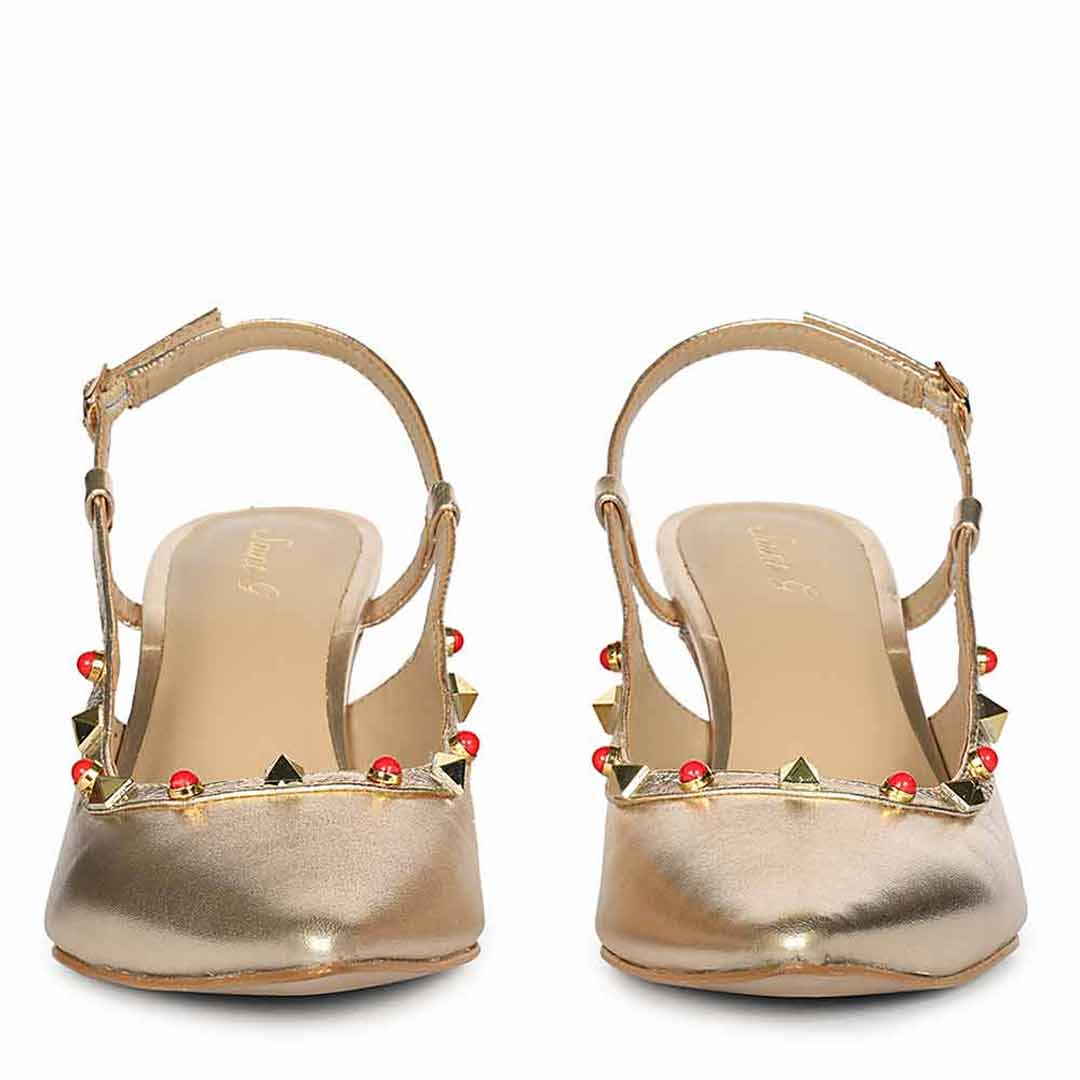 Saint Petra Studded Metallic Gold Leather Pumps