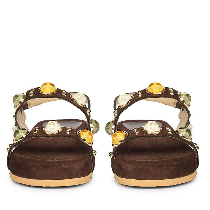 Saint Solira Multi Trim Brown Suede Leather Footbed Sandals