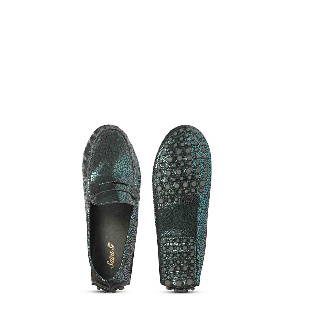 Saint Liana Green Metallic Woven Leather Loafers