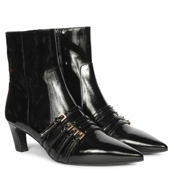 Saint Chloé Black Print Leather Kitten Heel Ankle Boots