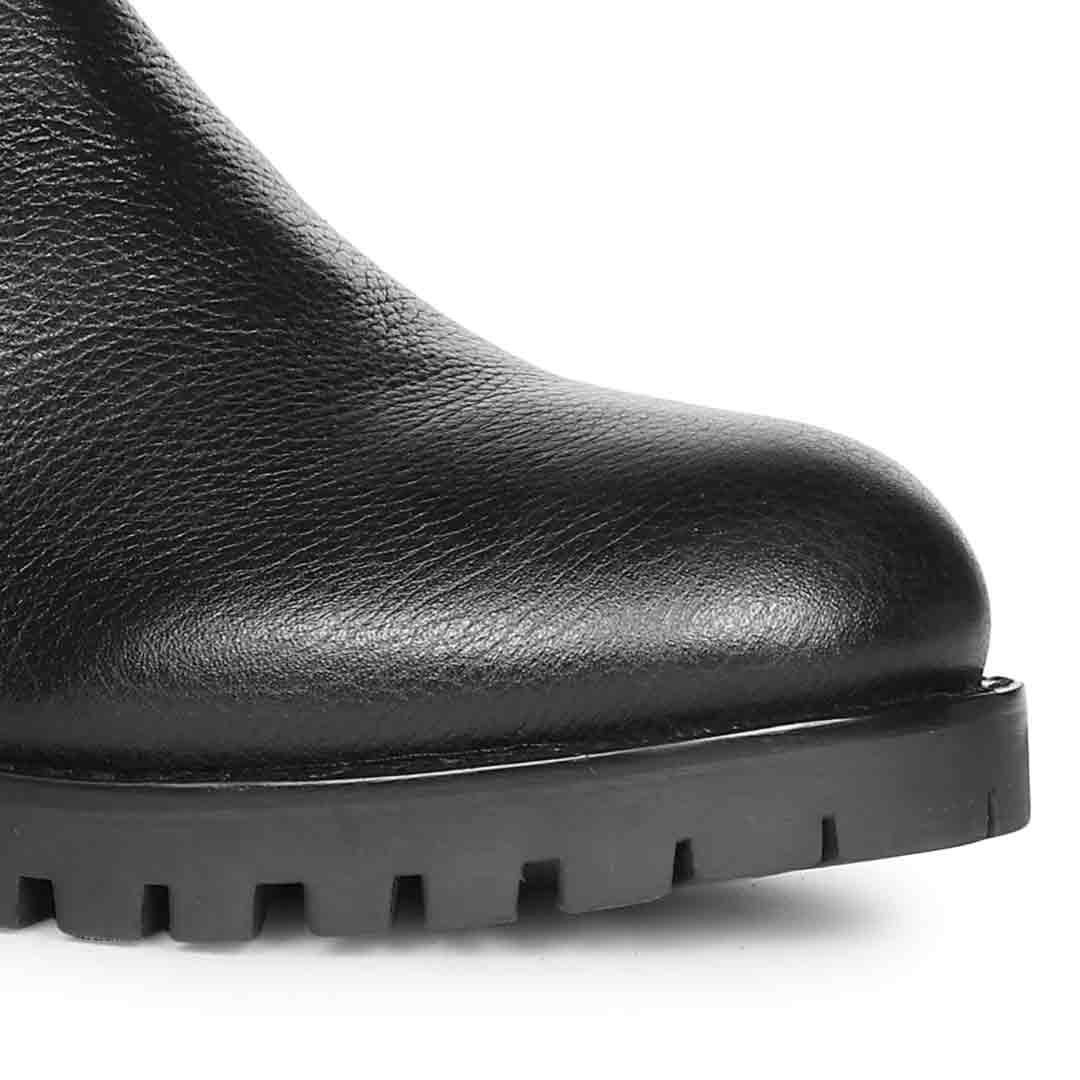 Saint Nalani Buckle Decor Black Leather Ankle Boots