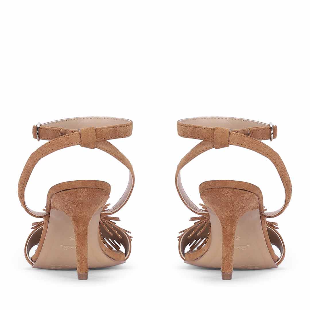 Saint Liora Tan Suede Leather Fringe Stilettos