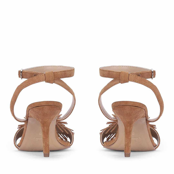 Saint Liora Tan Suede Leather Fringe Stilettos