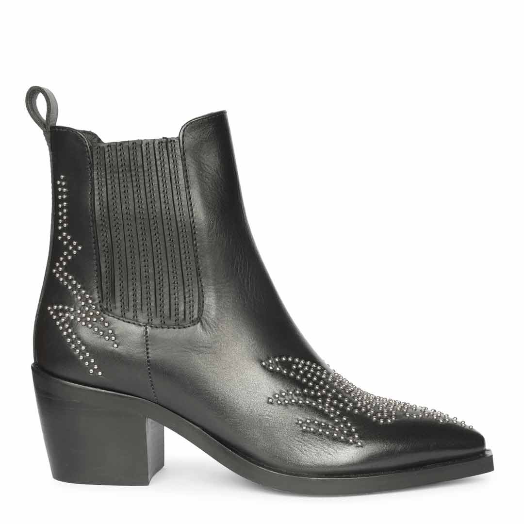 Saint Brielle Studded Black Leather High Ankle Boots