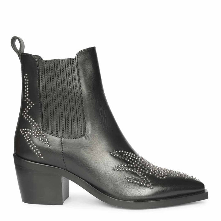 Saint Brielle Studded Black Leather High Ankle Boots