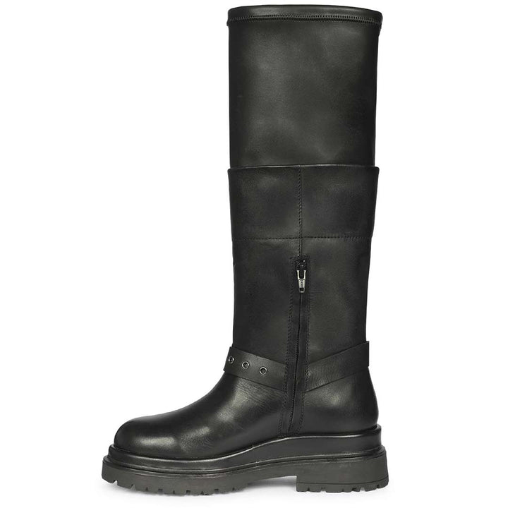 Saint Cora Fold-Over Cuff Black Leather Long Boots
