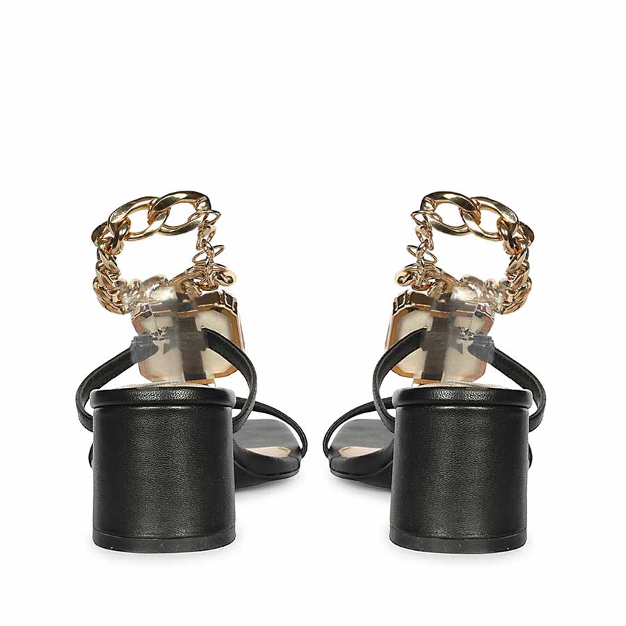 Saint Gaelle Black Leather Crystal Chain Block Heels