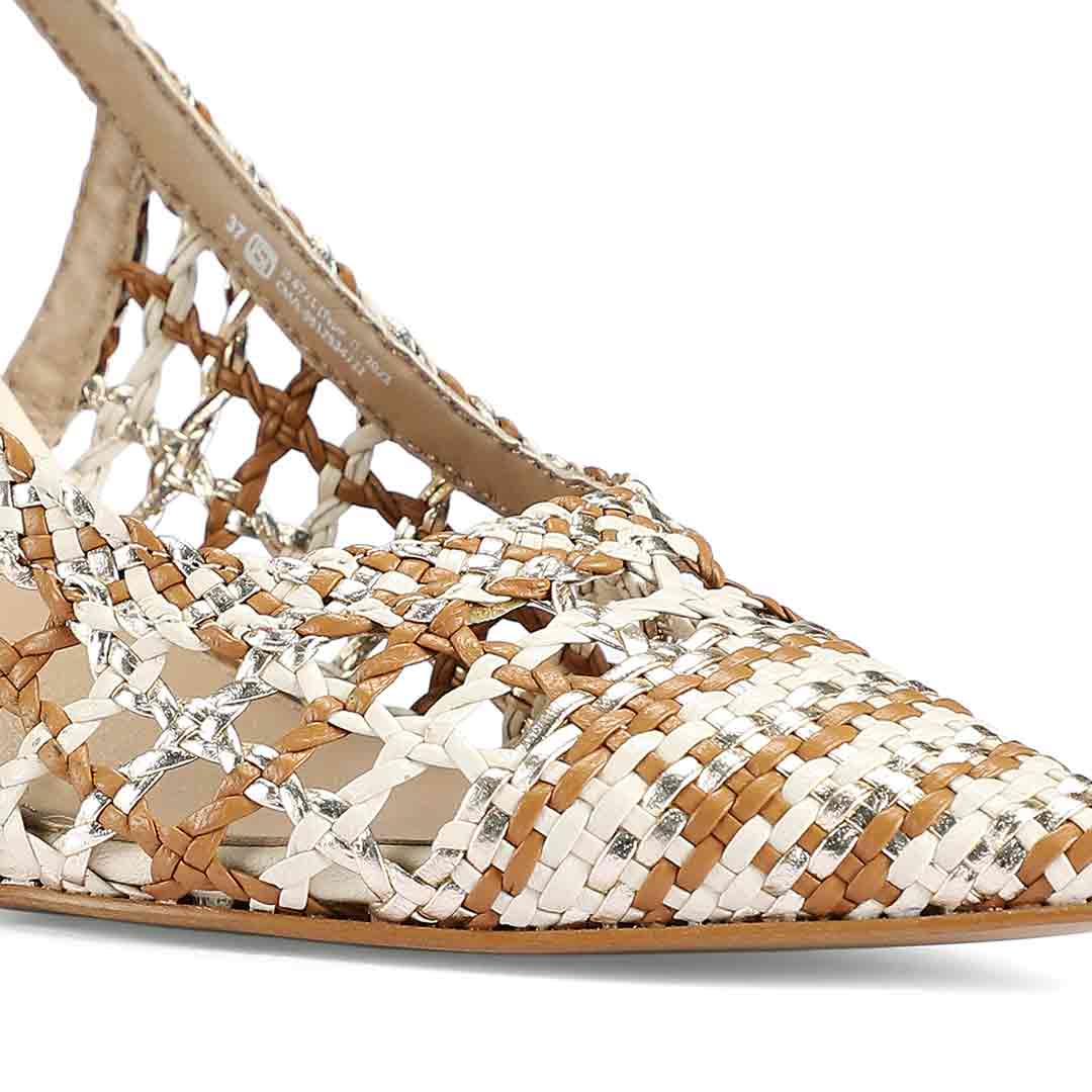 Saint Tamia Tan & Gold Hand Woven Leather Pumps