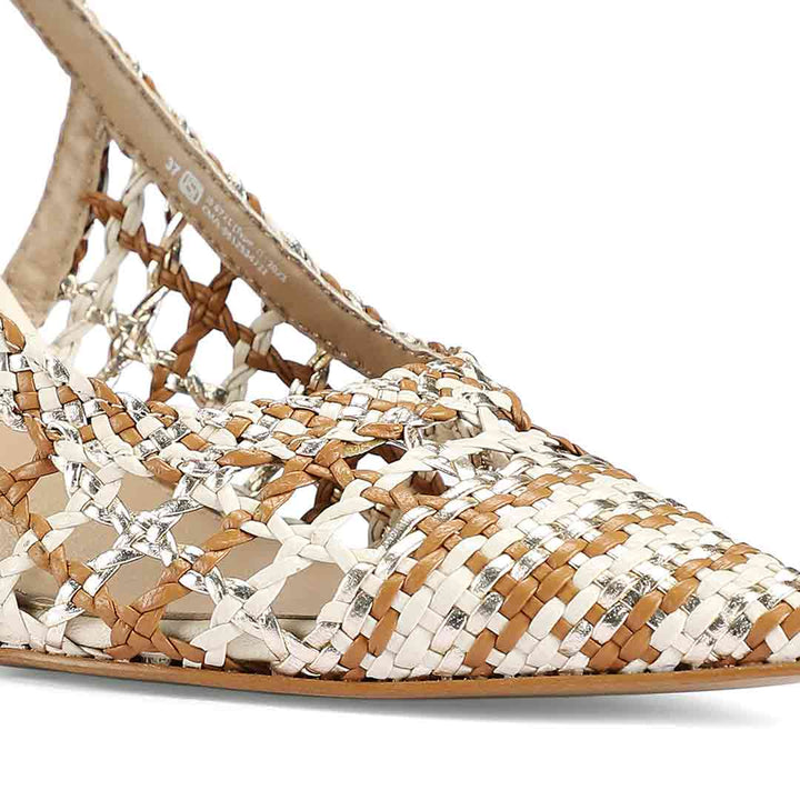 Saint Tamia Tan & Gold Hand Woven Leather Pumps
