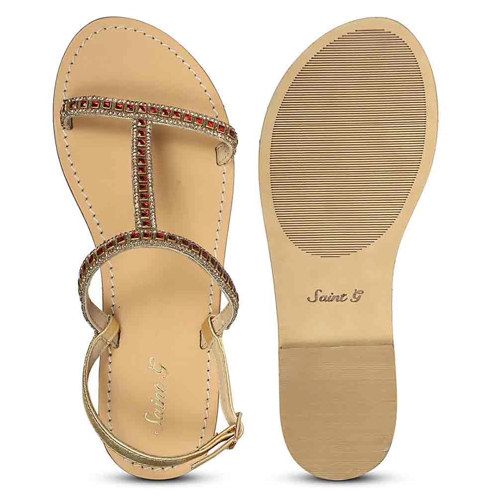 Saint Raelin Metallic Gold Leather Embellished Sandals