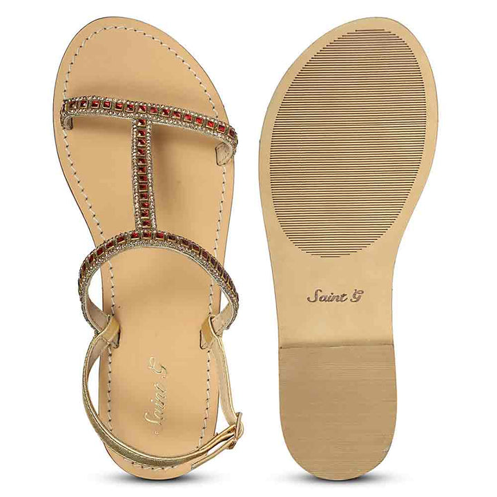 Saint Raelin Metallic Orange Leather Embellished Sandals