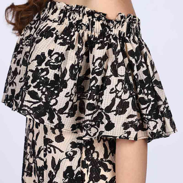 Saint Quinn Black Floral off Shoulder Midi Dress