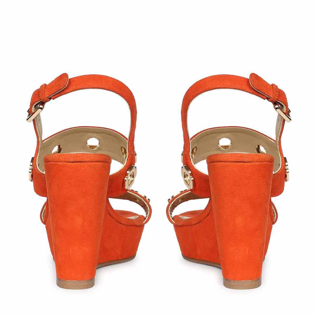 Saint Nerina Eyelet Coral Suede Leather Wedge Heels