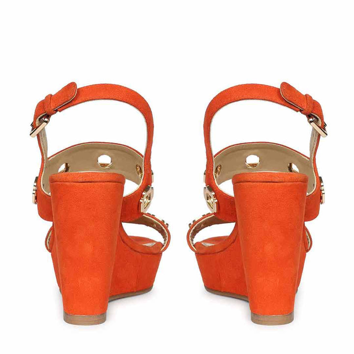 Saint Nerina Eyelet Coral Suede Leather Wedge Heels