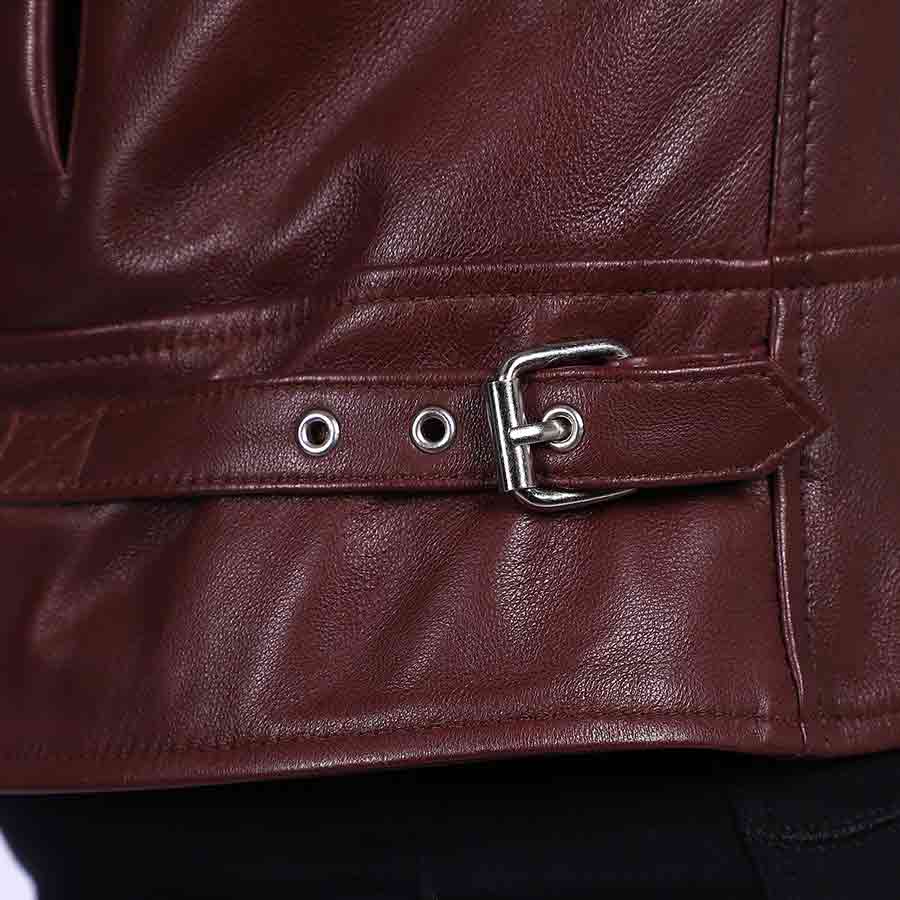 Saint Micaela Burgundy Leather Women Collar Jackets