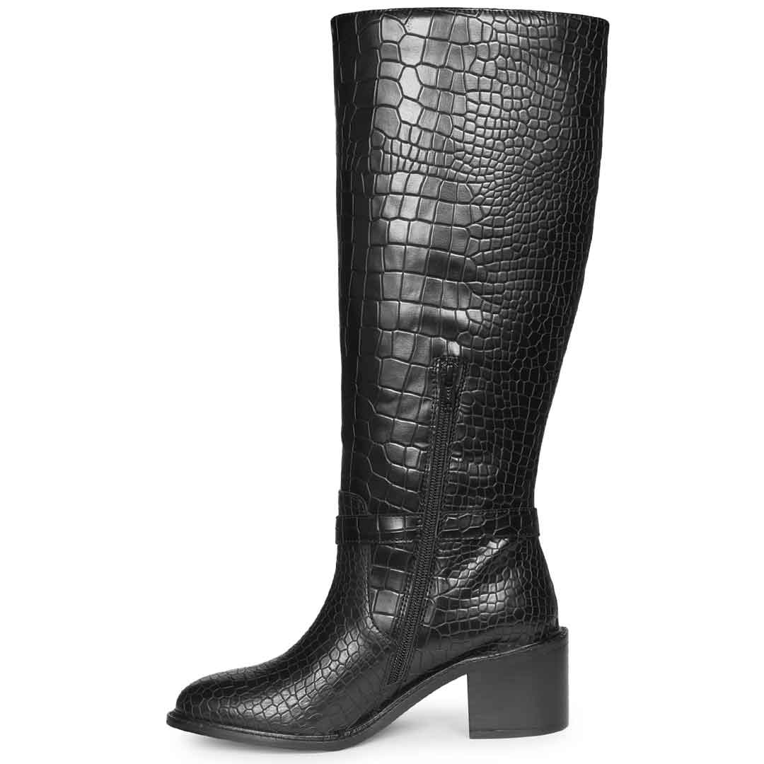 Saint Callie Black Croco-Embossed Knee High Boots