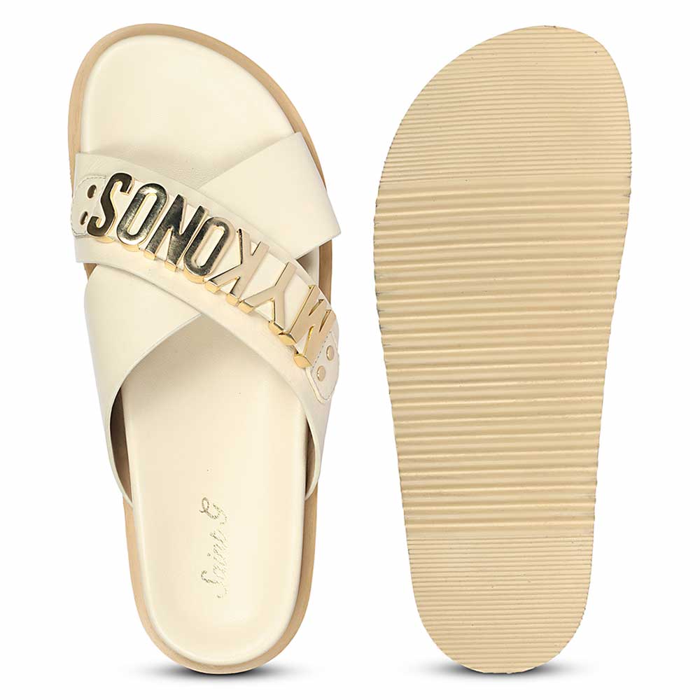 Saint Yorien Off White Leather Footbed Sandals