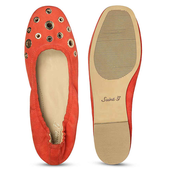 Saint Tesslyn Red Suede Eyelet Embellished Ballerinas