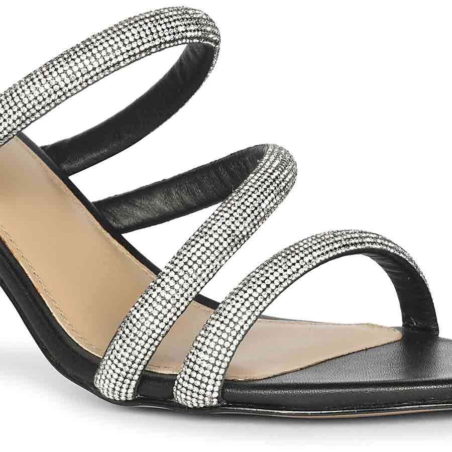 Saint Layla Silver Crystal Cord Black Leather Stilettos