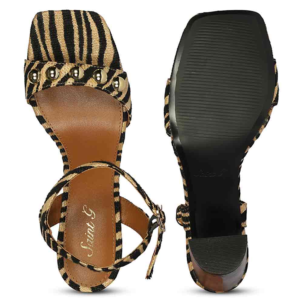 Saint Avery Beige Leopard Raffia High Block Heels