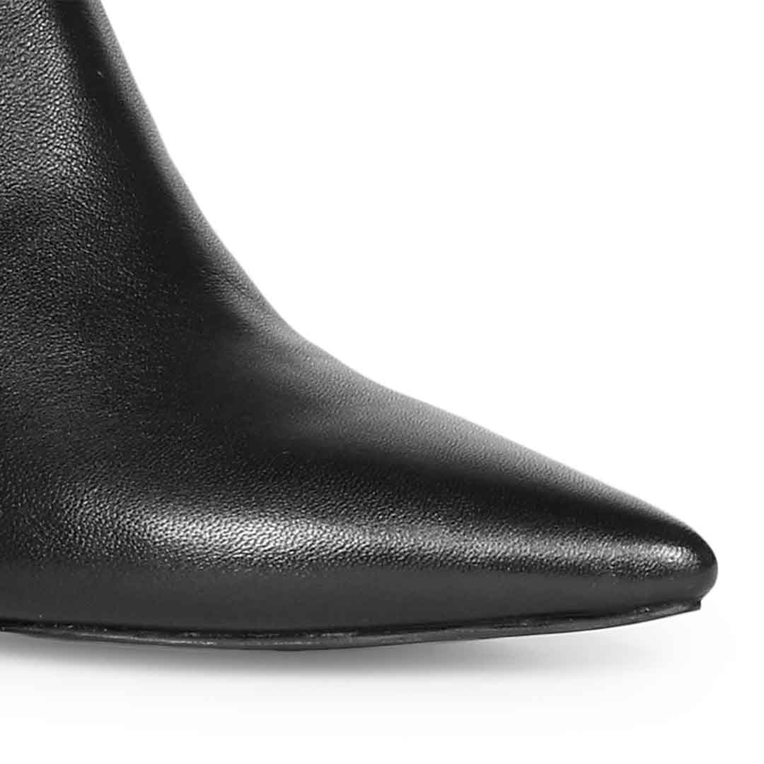 Saint Blair Ring Buckle Black Leather Knee High Boots