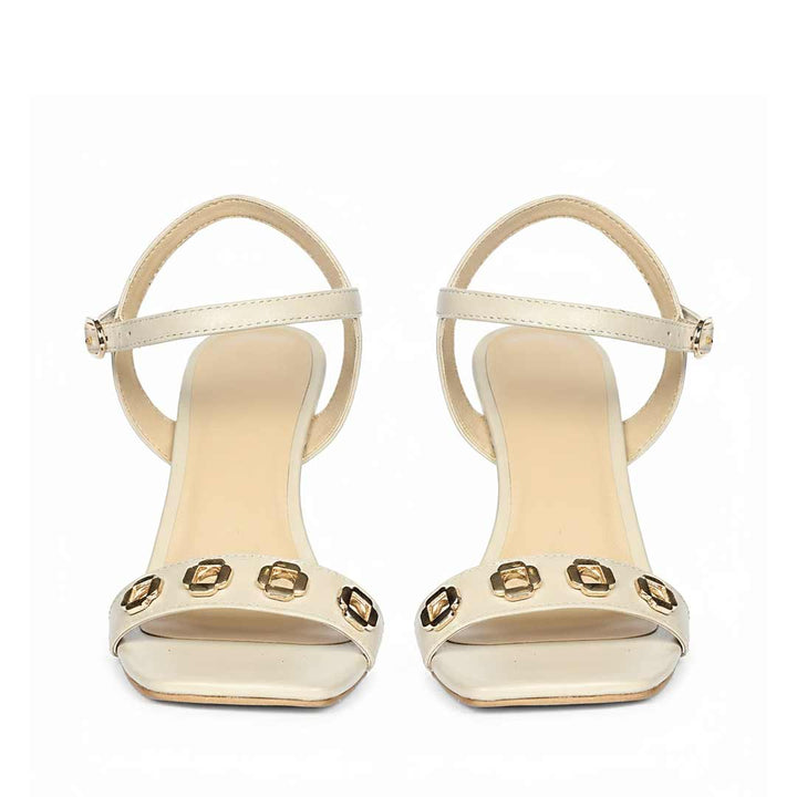 Saint Dahlia Gold Flower Eyelets Stone Leather Heels