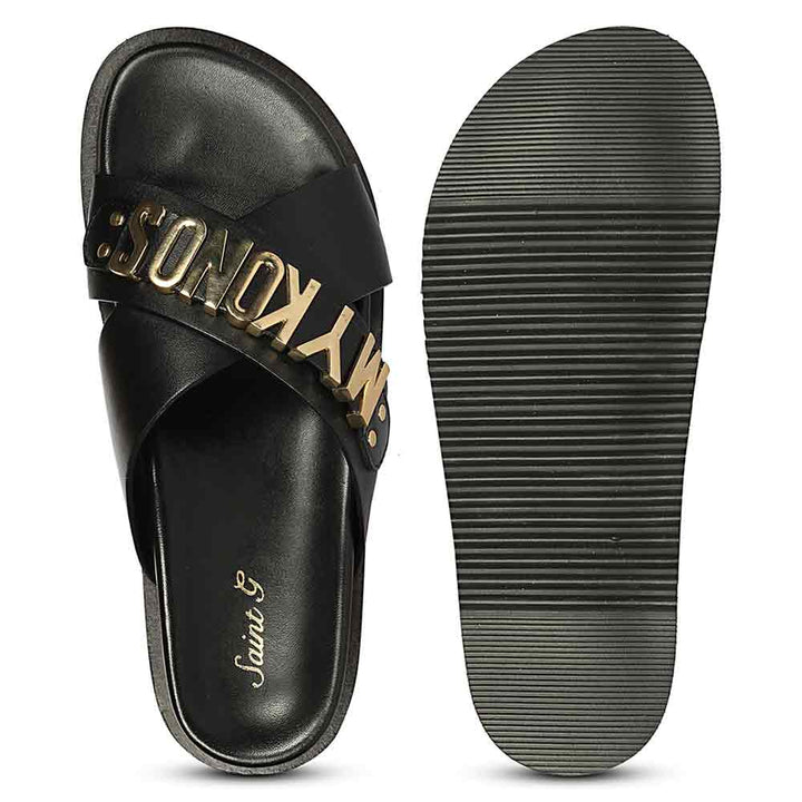Saint Yorien Black Leather Footbed Sandals