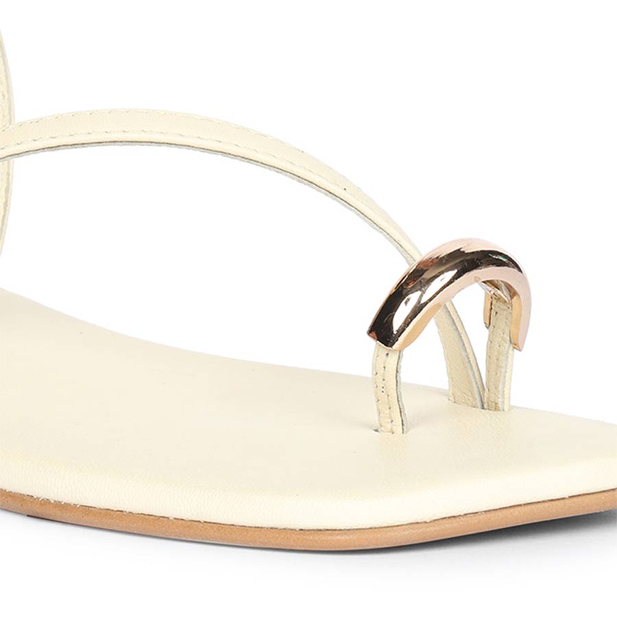 Saint Zinovia Gold-Trim Off White Leather Sandals