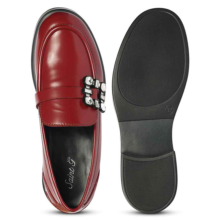 Saint Rue Crystal Buckle Cherry Abrasivato Leather Moccasins