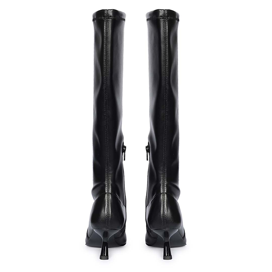 Saint Emilia Black Stretch Napa Kitten Heel Long Boots