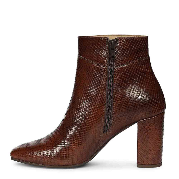 Saint Amara Chestnut Snake Embossed Leather Ankle Boots