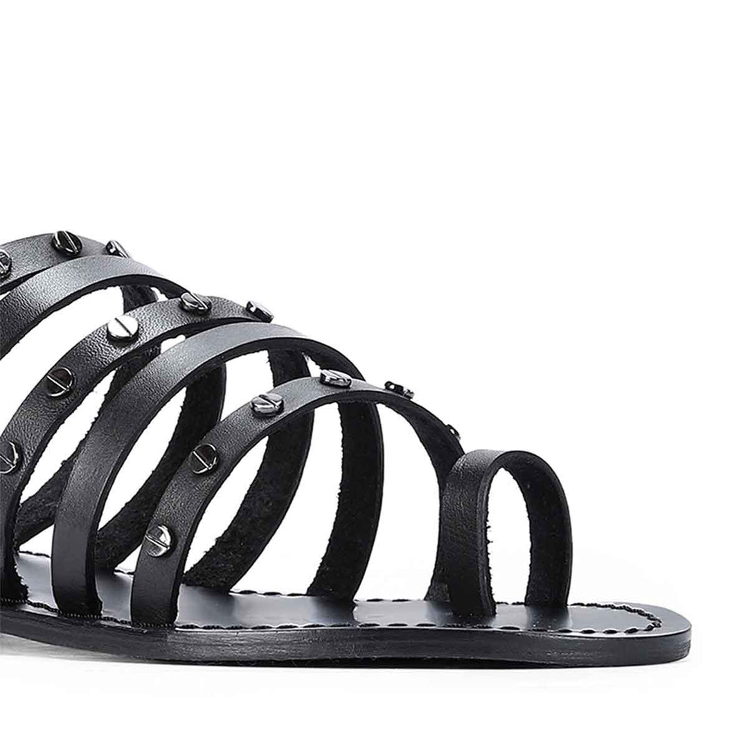 Saint Suri Metal Studded Multi-Strap Leather Flats Sandals