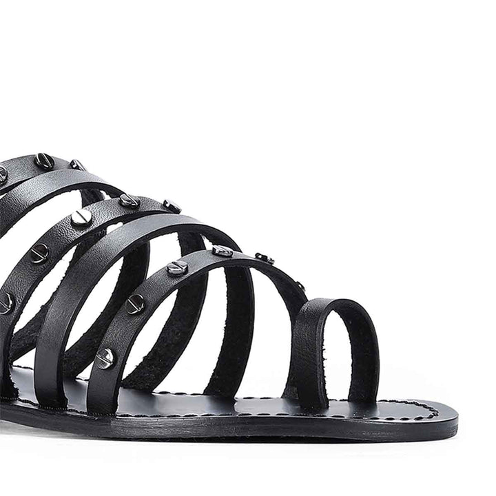 Saint Suri Metal Studded Multi-Strap Leather Flats Sandals