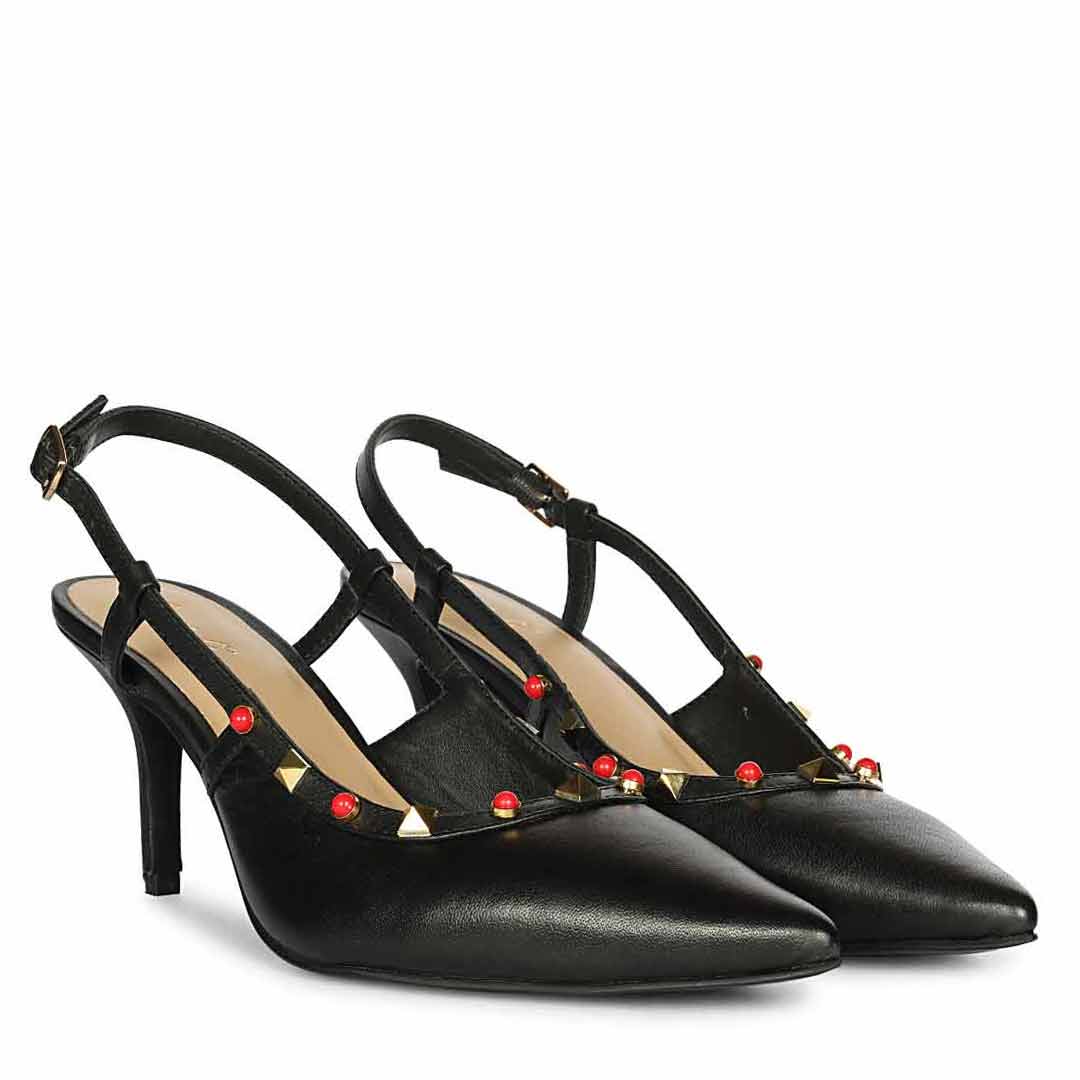Saint Petra Studded Black Leather Pumps