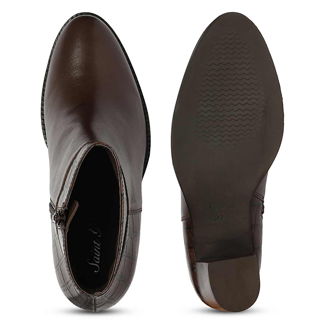 Saint Kendra Brown Croc-Embossed Leather Ankle Boots