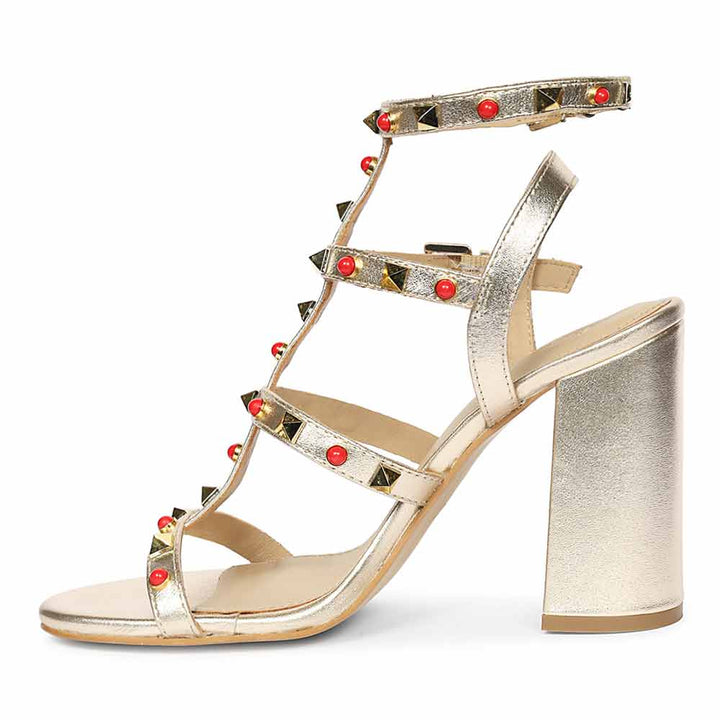 Saint Lorien Platin Leather Studded Block Heels