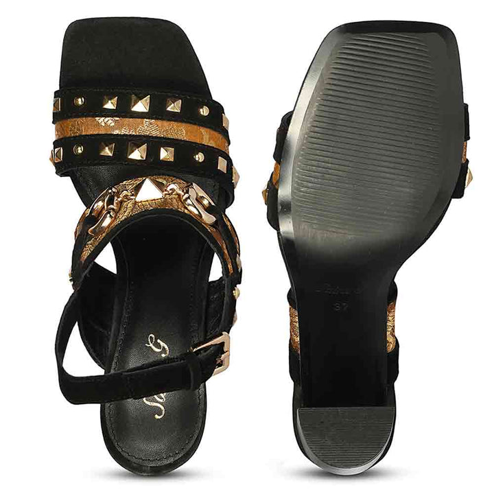 Saint Larisa Embellished Black Leather High Block Heels