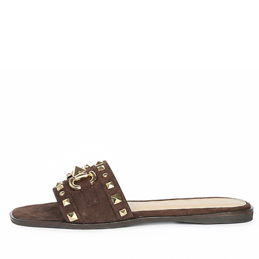 Saint Wrenley Studded Brown Suede Leather Slides