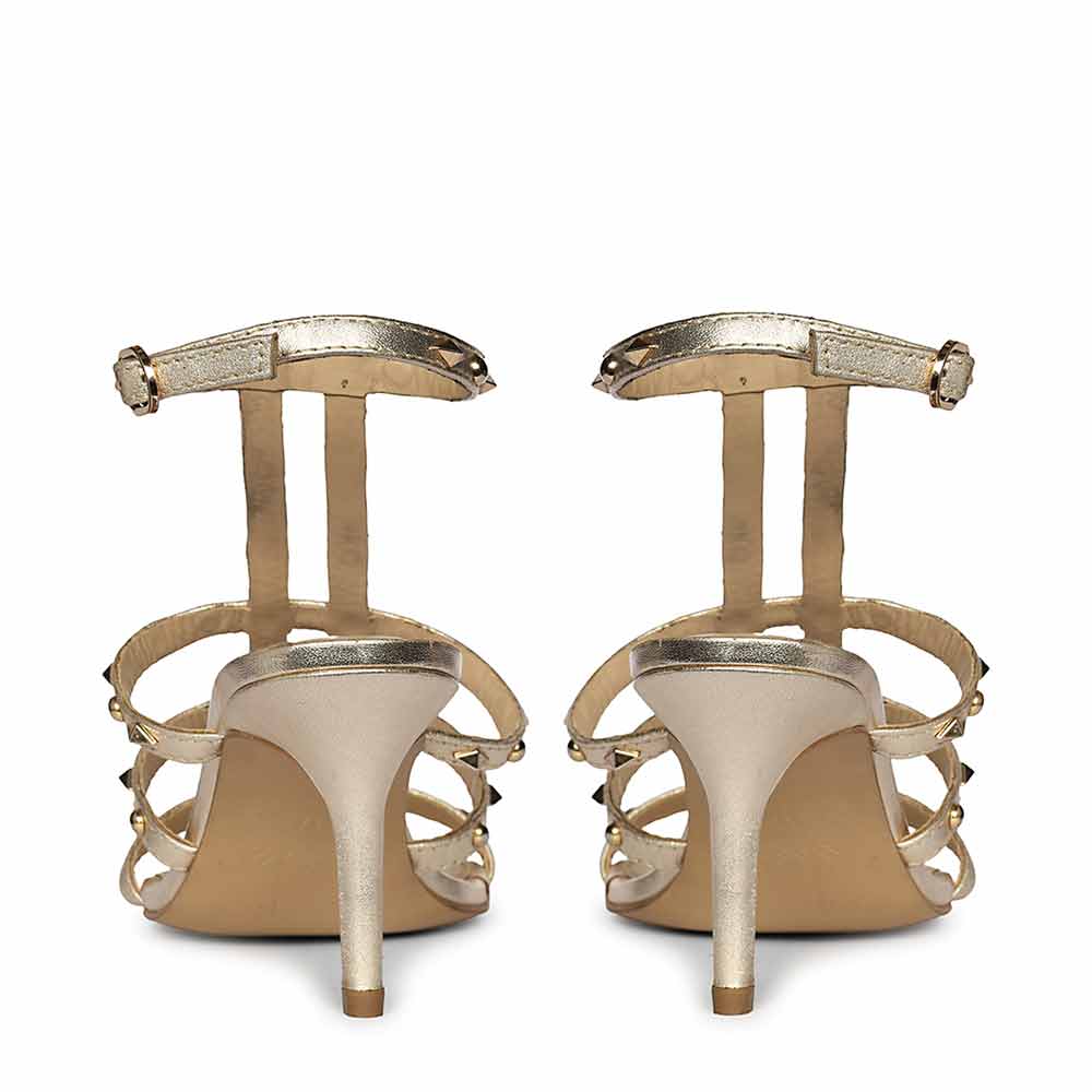 Saint Quenel Metallic Gold Leather Studded Stilettos